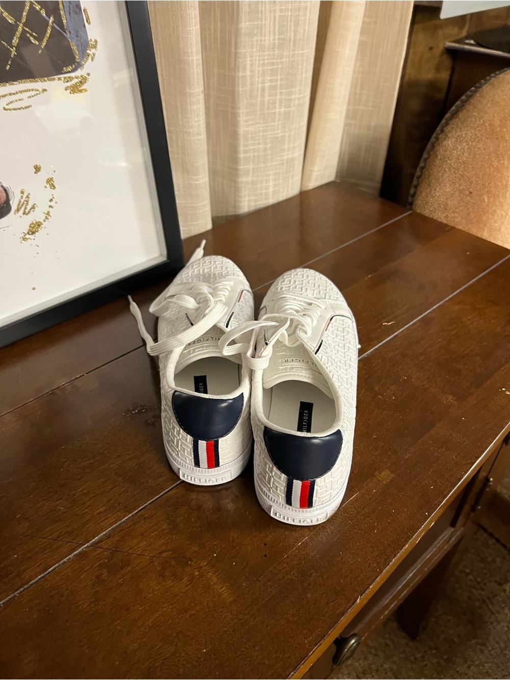 Tommy Hilfiger women Lace-Up Sneakers with Navy & Red Heel Accent